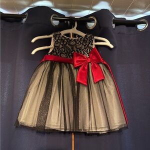 Girls Black & Silver Holiday Dress with Red Bow – Party Dress